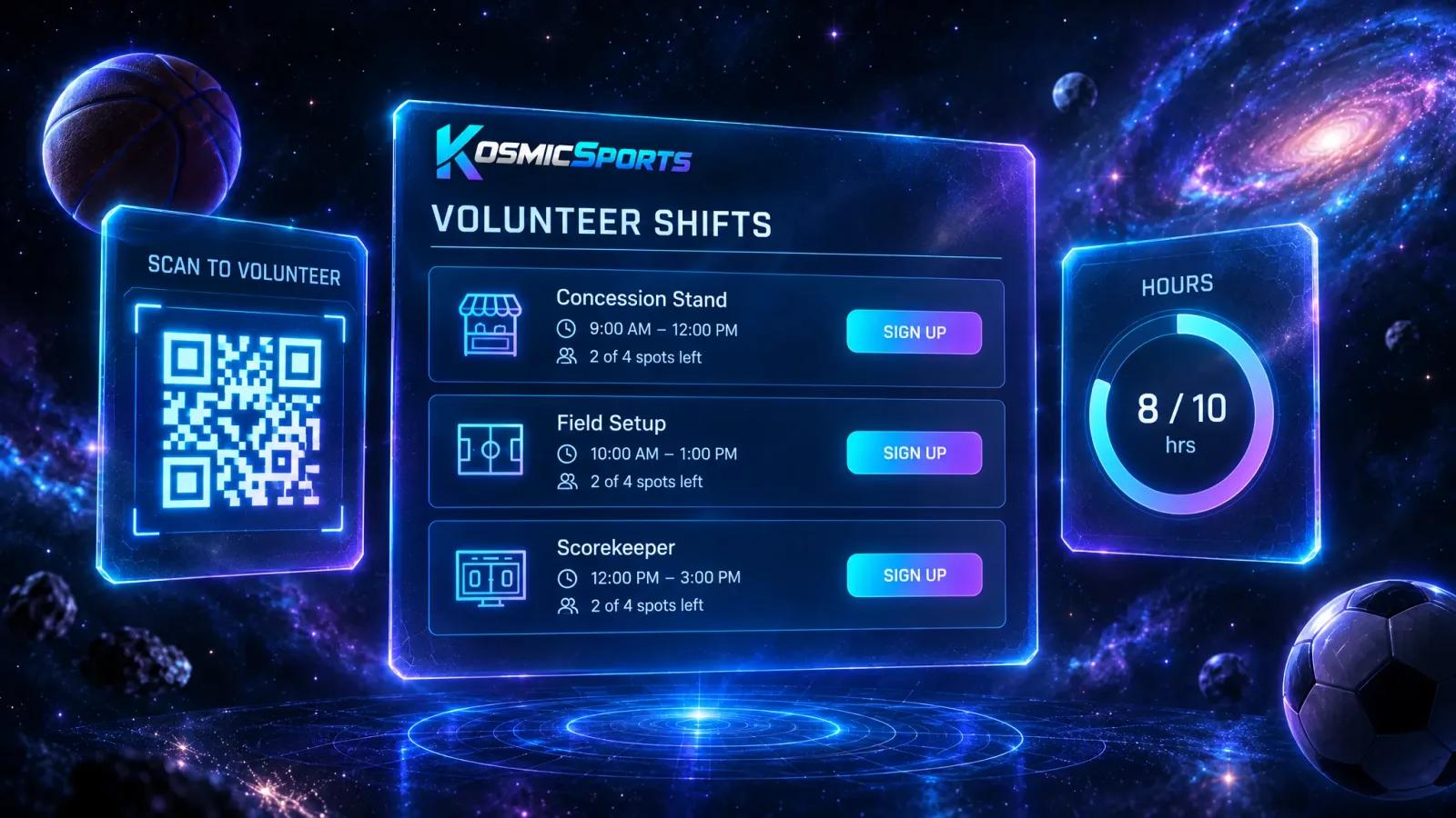 Volunteer shift sign-ups with a QR code and hours tracker
